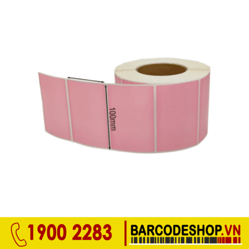 Decal giấy in mã vạch 100x65mm màu hồng